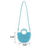 QTKJ Mini Semi-circle Rattan Straw Handbags, Hand-woven Women Summer Retro Straw Tote Bag Shoulder Bag Crossbody Bag Round Handle Beach Handbags (Blue)