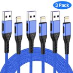iPhone Charger, [Apple MFi Certified] 3Pack 10FT Lightning Cable for Long Charger Cable, Fast Charging Cord Compatible with with iPhone Xs Max/XS/XR/X/8/7/6S/6/Plus/SE/iPad(Blue)
