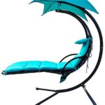 BalanceFrom Hanging Curved Chaise Lounge Chair Swing with Cushion, Pillow, Canopy, Stand and Storage Pouch, 330-Pound Capacity, Aqua