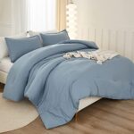 Litanika Grayish Blue Comforter Set Full Size, 3 Pieces Lightweight Solid Bedding Set & Collections, All Season Fluffy Bed Set (79x90In Comforter & 2 Pillowcases)