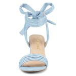 Allegra K Women’s Open Toe Ankle Tie Back Sky Blue Block Heels Sandals – 8 M US