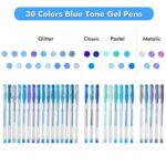 Shuttle Art 60 Pack Blue Tone Gel Pens, 30 Blue Tone Gel Pens with 30 Refills for Adults Coloring Books Journaling Drawing Nature, Landscapes, Animals Scenes