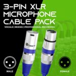GearIT XLR to XLR Microphone Cable (100 Feet, 1 Pack) XLR Male to Female Mic Cable 3-Pin Balanced Shielded XLR Cable for Mic Mixer, Recording Studio, Podcast – Blue, 100Ft, 1 Pack
