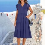 ANRABESS Womens Summer Ruffle Sleeve V Neck Midi Dress 2024 Fashion Casual Fit Flowy Tiered Boho Beach Vacation Sundress Navy Blue-XL