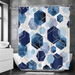 TOENGS Blue Shower Curtain, Navy Blue Abstract Geometric Modern Grid Pattern Minimalist Bath Curtains Waterproof Fabric with Hooks for Home Decor, 72Wx72H
