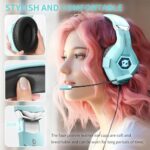 Ozeino Gaming Headset with Microphone, Compatible with Xbox One, PS5, PS4, PC Switch, Gaming Headphones, RGB Light, Stereo Surround Sound -Light Blue