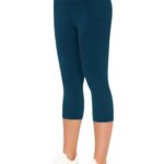 THE GYM PEOPLE Tummy Control Workout Capris Leggings with Pockets High Waist Athletic Yoga Pants for Women Running Hiking Dark Blue Green