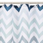 Amazon Basics Water Resistent Fabric Shower Curtain with Grommets and Hooks, Machine Washable, Blue Ombre Chevron, 72”x72”