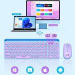 seenda Bluetooth Keyboard and Mouse for iPad, Multi-Device Bluetooth + 2.4G Wireless Keyboard Mouse with Tablet Holder for Macbook/Windows Computer, iOS/Andriod Tablet Phone, Blue & Purple