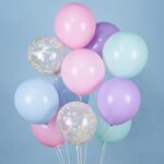 PartyWoo Pastel Balloons, 60 pcs 12 inch Unicorn Mermaid Latex Balloons, Confetti Balloons, Purple Balloons, Light Pink Balloons, Blue Balloons for Mermaid Party Decorations, Unicorn Party Supplies