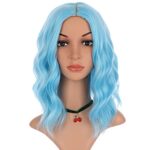 eNilecor Blue Wig, Short Colored Wigs Bob Wig for Women, Natural Wavy Colorful 14 Inch Middle Part Synthetic Wig for Cosplay Party Costume?Sky Blue?