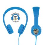 BuddyPhones Explore+, Volume-Limiting Kids Headphones, Built-in Audio Sharing Cable with in-Line Mic, for Kindle, iPad, iPhone, or Android, Cool Blue