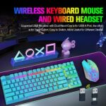 Wireless Gaming Keyboard and Mouse Combo with 87 Key Rainbow LED Backlight Rechargeable 3800mAh Battery Mechanical Feel Anti-ghosting Ergonomic Waterproof RGB Mute Mice for Computer PC Gamer (Blue)