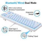 Wireless 60% Mechanical Gaming Keyboard,Ultra-Compact Blue Backlit keyboard Bluetooth 4.0 Tepy C Wired/Wireless Blue Switches Computer Keyboard for Multi-Device iPhone Android Mobile PC Laptop(White)