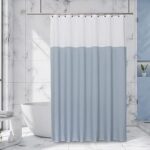 WEST LAKE Blue Off White Fabric Shower Curtain, Color Block Contemporary Bathroom Décor, Waterproof Bath Room Curtain, 12 Rust Proof Grommets Top for Hotel Spa Home,NO HOOK,70”x72”