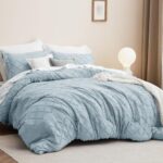 Bedsure Twin/Twin XL Comforter Set – Dusty Blue Boho Twin Extra Long Comforter Set for College, Shabby Chic Dorm Bedding Set, 2 Pieces Modern Farmhouse Bed Set, includes 1 Pillow Sham