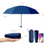 Trenovo Travel Umbrella – Mini Folding Compact Umbrella with Case, 8 Ribs Lightweight Portable Umbrella, Small Sun & Rain Pocket Umbrella for Girls and Women – Navy Blue