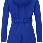 CREATMO US Trench Coat Women Dress Women’s Coats Double-Breasted Long with Belt Royal Blue L