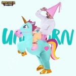 Spooktacular Creations Adult Inflatable Costume Riding a Unicorn Celeste Air Blow-up Ride On Halloween Costume, Blue