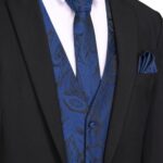 COOFANDY Mens Vest Tie Set 3PC Paisley Waistcoat Tie Pocket Square Set Tuxedo Dress Vest for Wedding, Blue, XL