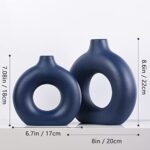 Blue Ceramics Vase for Home Decor -Blue Vase Set of 2 Circular Flowers Vase Modern Navy Blue Decor – Home Decoration for Kitchen Table, Living Room Side Table, Fire Place or Flower Shop