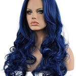 Kaneles Blue Wigs for Women Long Curly Wavy Soft Heat Resistant Synthetic Fiber Party Cosplay Accessories Wigs(Blue)