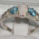 LetsBuyGold 925 Sterling Silver Natural Opal and Blue Topaz Womens Promise Ring – Size 6.5