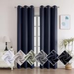 Chyhomenyc Athena Satin Curtains 84 inches Long 2 Panels for Living Room, Room Darkening Thermal Insulating Soft Grommet Curtains & Drapes for Bedroom, Each 40″ Wx84 L, Navy Blue, 2 Pcs