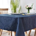 maxmill Jacquard Table Cloth Damask Pattern Spillproof Wrinkle Resistant Heavy Weight Soft Tablecloth for Kitchen Dinning Tabletop Outdoor Picnic Rectangle 52 x 70 Inch Navy Blue