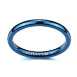 TIGRADE 2mm 4mm Blue Titanium Ring Dome High Polished Wedding Band Comfort Fit Size 3.5-13 (2mm, 8)