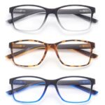 Goosen Gracious 3 Pack Reading Glasses for Men Large Spring Hinge Readers Blue Light Blocking Computer Eyelgasses, Black-Blue Black-Tortoise Black-Gray 1.25 x