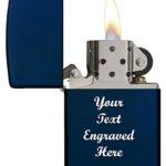 Custom Personalized Zippo Photo, Logo, Image and Engraving on The Back Windproof Lighter Navy Blue – Christmas, Halloween & Valentines Day Gift