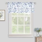 Inselnwald Watercolor Leaves Print Valance for Windows, Blue and Gray Floral Printed Short Curtains Valances Rod Pocket for Kitchen Bathroom Cafe Living Room 52 x 18 Inches, Blue/Gray