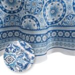 Elrene Home Fashions Vietri Medallion Blue Coastal Block Print Stain & Water Resistant Indoor/Outdoor Fabric Round Tablecloth, 70″x70″