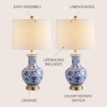 JONATHAN Y JYL1072A-SET2 Set of 2 Table Lamps Jennifer 25.25″ Ceramic/Metal LED Table Lamp Cottage Bedside Desk Nightstand Lamp for Bedroom Living Room Office College Bookcase, Blue/White