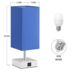 Ambimall Blue Table Lamp with USB Ports – 3 Way Touch Lamps Beside Desk, Nightstand Lamp for Bedrooms Living Room, Blue Shade with White Base, LED Bulb Included(Blue)