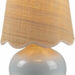 BoutiqueRugs Theisseil Boho Ceramic and Jute Bedside Table Lamp for Bedroom Nightstand – End Side Table Lamp for Living Room – Shade Rattan – Blue, Beige – 13″ H