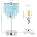 Touch Control Crystal Table Lamp, USB Bedside Lamp for Bedroom, 3-Way Dimmable Nightstand Lamp with Elegant Teal Shade, Modern Decorative Lamp for Living Room, Girls Room, Office, LED Bulb Included