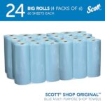 Scott® Shop Towels Original™ (55990), Blue Shop Towels, Big Rolls, 4 Packs of 6 Rolls, 11″x9.4″ sheets, (60 Towels/Roll, 24 Rolls/Case, 1,440 Towels/Case)