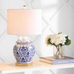 JONATHAN Y JYL3051A Gretchen 25″ Ginger Jar Ceramic/Metal LED Table Lamp Classic Traditional Bedside Desk Nightstand Lamp for Bedroom Living Room Office College Bookcase LED Bulb Included, Blue/White