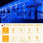 Ollny Icicle Lights for Outside 396LED 32FT, Blue Christmas Light with Remote 8Modes Timers Waterproof, Plug in Connectable Hanging Lights for Outdoor Indoor House Roof Holiday