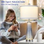 Glass Table Lamps for Living Room, 26″ Coastal Table Lamps with USB A+C Ports & AC Outlet, Touch Control Bedside Nightstand Lamp with Crystal Night Light for End Table Office Desk Blue(Bulbs Included)