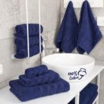 American Soft Linen Luxury 6 Piece Towel Set, 2 Bath Towels 2 Hand Towels 2 Washcloths, 100% Cotton Turkish Towels for Bathroom, Navy Blue Towel Sets