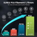 SUNLU PLA 3D Printer Filament PLA Filament 1.75mm, Neatly Wound PLA 3D Printing Filament 1.75mm, Dimensional Accuracy +/- 0.02 mm, Fit Most FDM 3D Printers, 1kg Spool (2.2lbs), PLA Blue