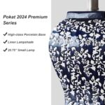 PoKat 20.75” Chinoiserie Table Lamp, Classic Ceramic Lamp for Bedroom, Bedside Lamp for Nightstand, Living Room, Traditional Small Lamp for Console, End Table, Floral Pattern, Blue