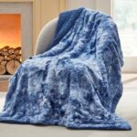 Bedsure Fuzzy Blanket for Couch – Blue, Soft and Warm Sherpa, Cozy and Furry Faux Fur, Reversible Throw Blankets for Sofa and Bed, 50×60 Inches