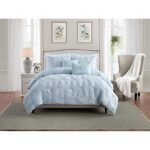 Swift Home Full/Queen Baby Blue Comforter Set – Ruched 3D Floral Pintuck Bedding Set – 2 Pieces Bed Linen, 1 Comforter and 1 Pillow Sham