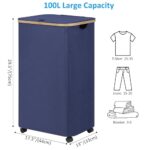 efluky Laundry Basket with Wheels, Rolling Laundry Basket with Lid and Removable Bag, Dirty Clothes Basket with Wheels for Laundry Room, Bedroom & Bathroom, 100L (26.4 Gallon) Blue