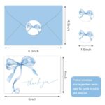 Whaline 24 Pack Blue Bow Thank You Cards with Envelopes and Stickers Watercolor Bow Greeting Cards Blue Blank Note Cards for Party Supplies