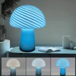 uboory Mushroom Table Lamp,Glass Nightstand Light,Translucent Vintage Style Desk Lamp,Swirl Light for Home Decor,Dining,Bedroom,Living,Gift.(Blue)